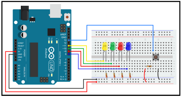 30. Creating LED Patterns with Arduino Using a Push Button